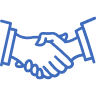 Handshake outline in blue
